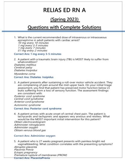RELIAS-ED-RN-A-Spring-2023-Exam-Elaborations-Questions-with-Complete-Solutions